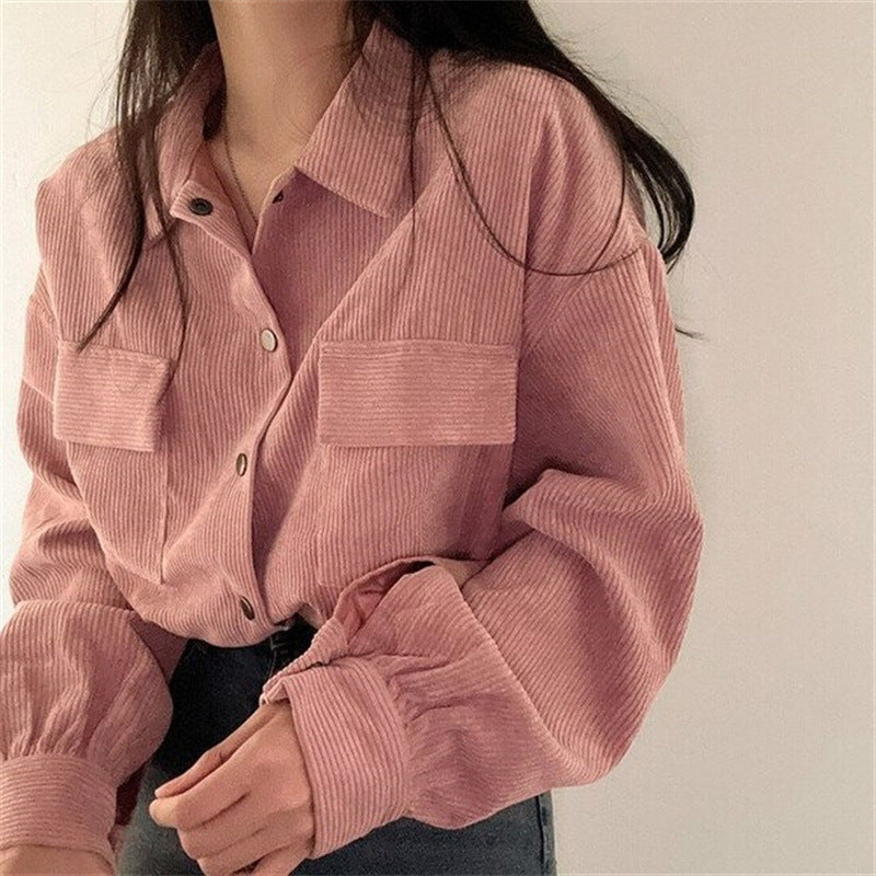 Camisa corta de pana con cuello de muesca STRENA™